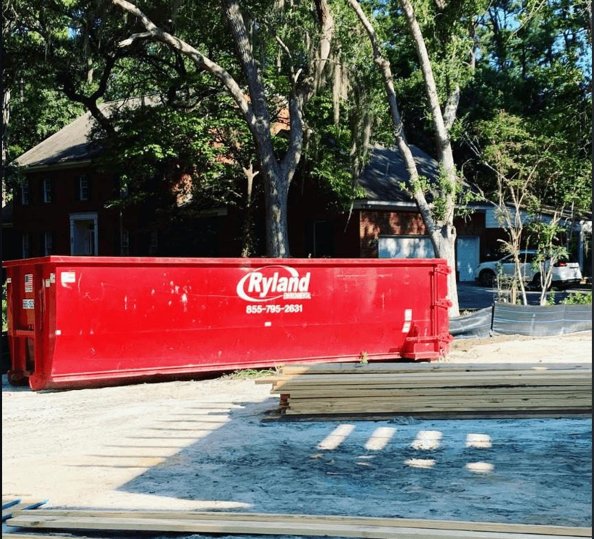 Ryland Environmental roll-off dumpster at residential home for renovation project