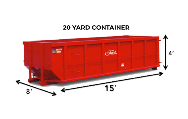20 Yard Roll-Off Dumpster - 15' L x 8' W x 4' H